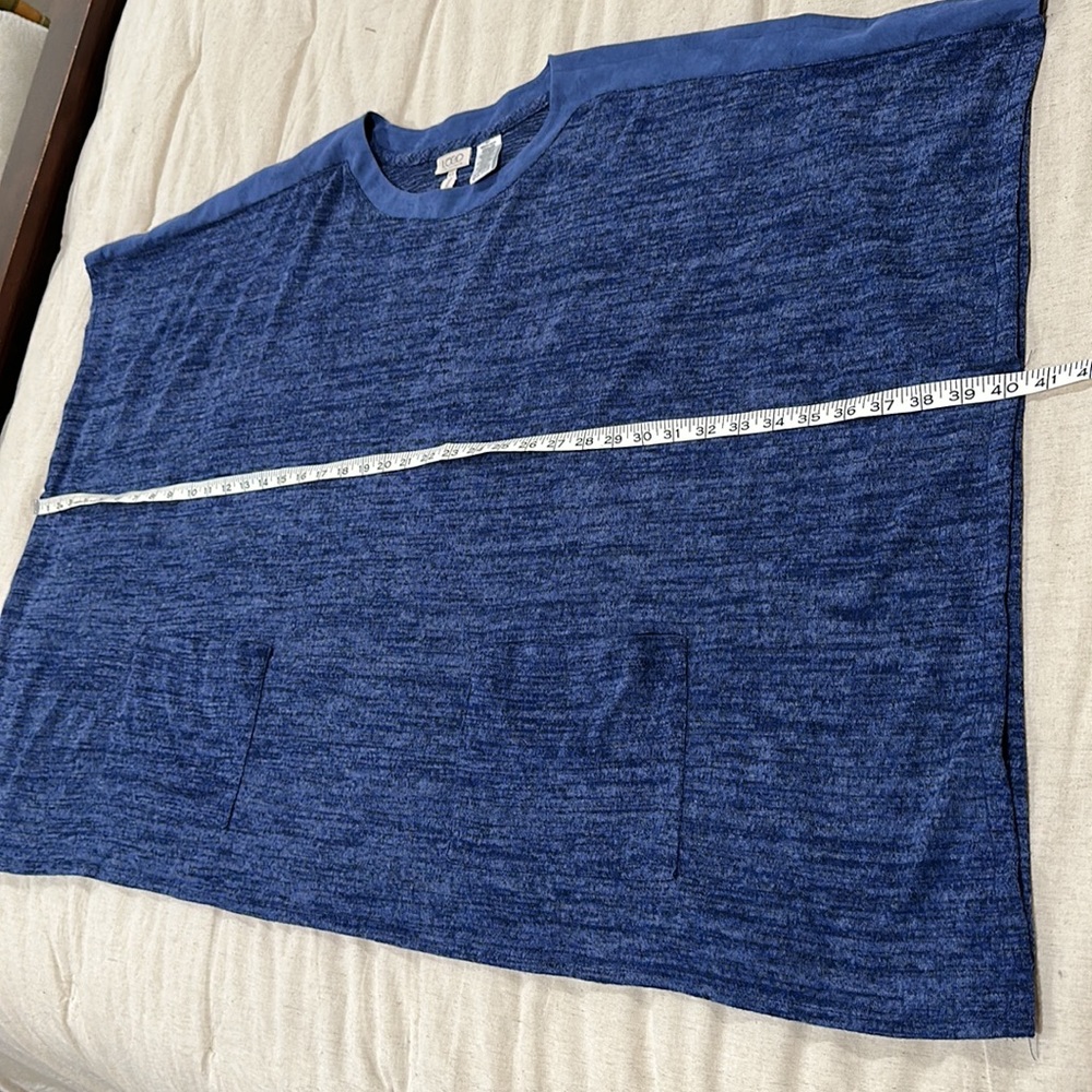 LOGO by Lori Goldstein Sweater Knit Poncho Faux Suede Trim & Pockets Blu… - Picture 7 of 11